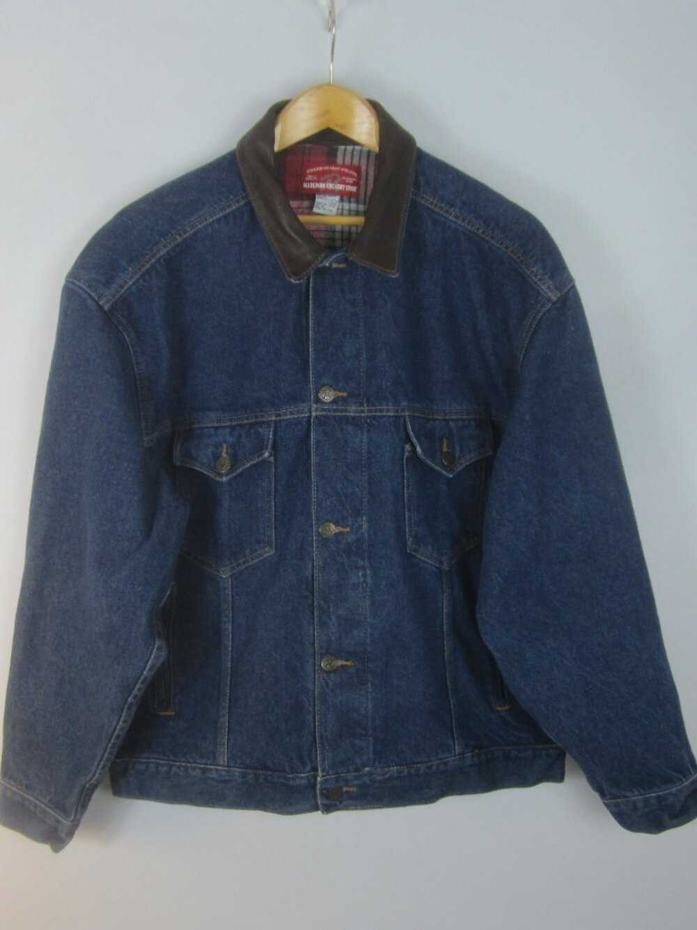 Vintage Marlboro Country Store Mens L Denim Trucker LS Jacket Leather Collar